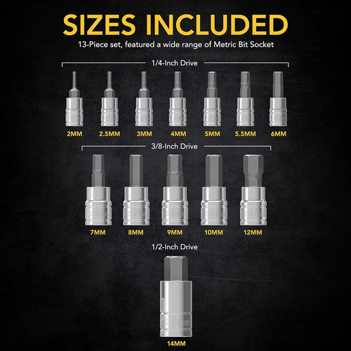 LEXIVON HEX Bit Socket Set, Premium S2 Alloy Steel | 13-Piece Metric 2Mm - 14Mm - Picture 6 of 12