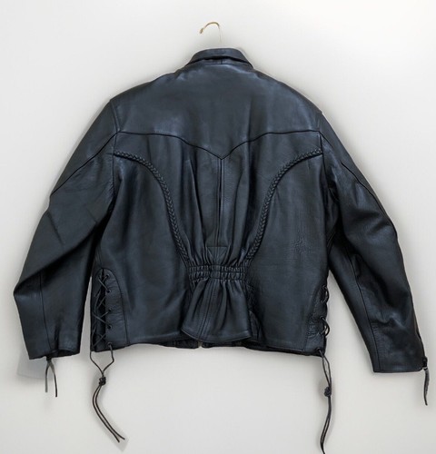 Zony Inc Women's Black Fringe Leather Full Zip Motorcycle Jacket Cost 3XL Lined - Picture 4 of 21