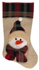 Handmade Christmas Stocking Farmhouse Country Snowman Plaid Felt, Canvas, 16" 