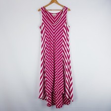 Autograph Womens Size 16 Pink White Striped Maxi Dress Stretch Hi-Lo Hemline