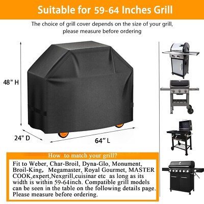 600D Heavy Duty BBQ Grill Cover for Outdoor Grill 64 Inch Waterproof Rip-Proof