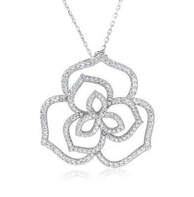 Suzy Levian Sterlingsilber weiße Zirkonia wilde Blume Anhänger Halskette.
