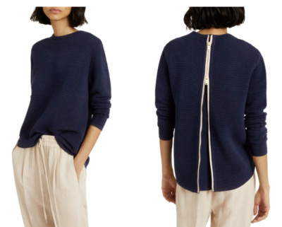 REISS Skye Navy Back Exposed Gold Zipper Detail Textured Jumper Sweater L = 10