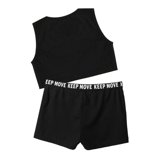 Kids Girl's Vest With Elastic Waistband Shorts Running Crop Top And Shorts - Picture 15 of 38