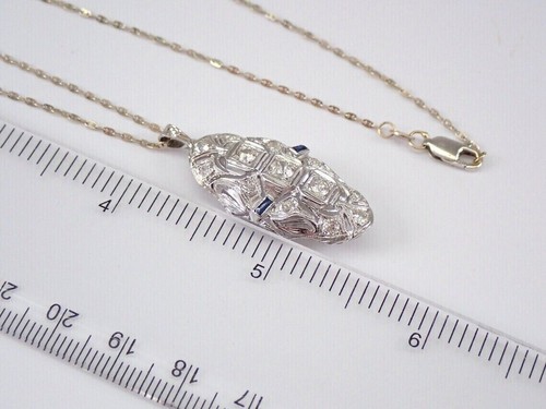 4Ct Simulated Diamond Antique Art Deco Pendant 14K White Gold Plated Free Chain - Picture 5 of 6