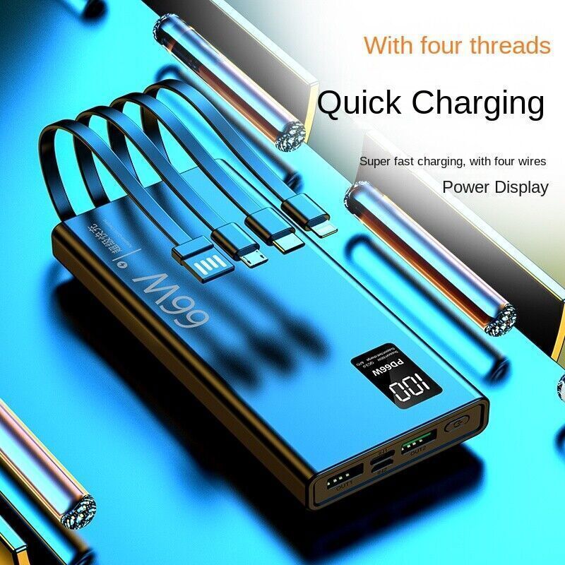 66W Fast Charging Power Bank 20000mAh with 4 Cables & USB PD 20W