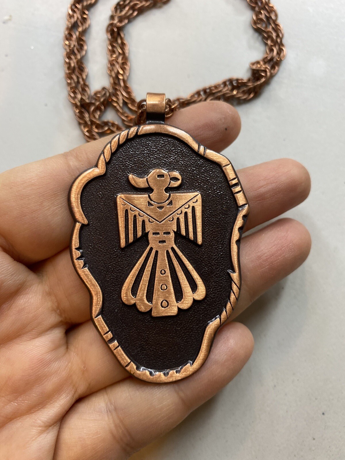 5.358 Vintage large pendant Solid copper, long ch… - image 2