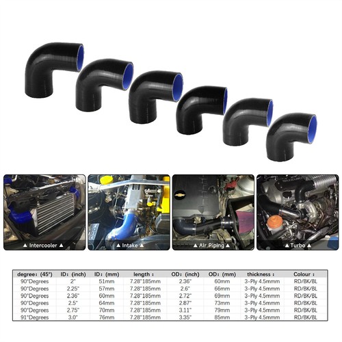 90 Degree 3-Ply Elbow Coupler Silicone Hose 2.5" 63.5mm For Turbo / Intercooler - Picture 7 of 9