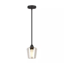 Hampton Bay Pavlen 5.5 in. 1-Light Black Mini Pendant with Clear Glass Shade