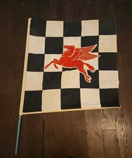 Vintage MOBIL PEGASUS Checkered FLAG - Gas Station - 36" x 36" Antique 1950s