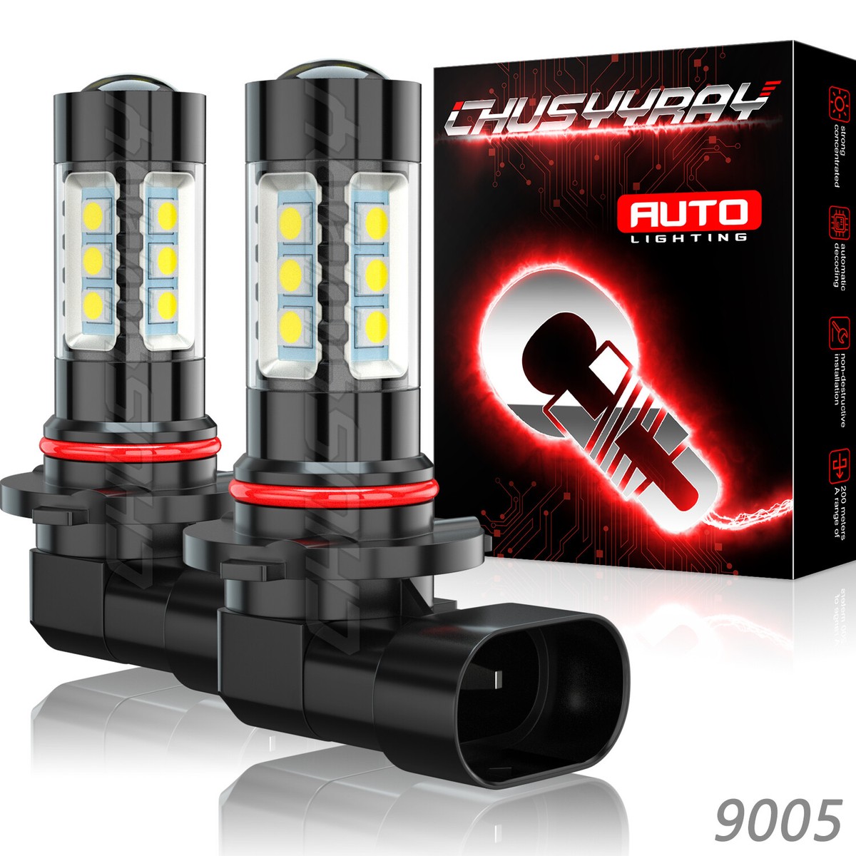 Chusyyray H10 LED Fog Light Bulbs – 6000K Super Bright 30W Pair, Fits 9145/9140/9005 & More