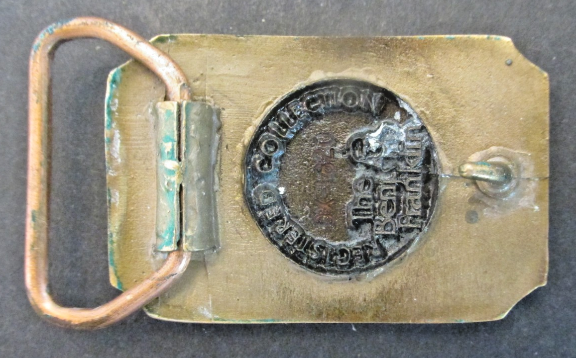 Vintage Oregon Trail 1843 Brass Belt Buckle VTG Belt Buckle Oregon Trail 1843 Covered Wagon Ben Franklin  main image 3