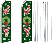 Joy Candy Cane Swooper Flag with Complete Hybrid Pole set - Pack of 2