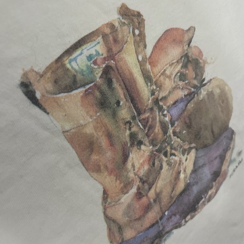 Vintage LL Bean Shirt Charles Reid Tee Watercolor Art BOOTS T-Shirt Sz XL RARE - 第 10/17 張圖片