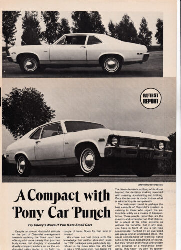1972 Chevy Nova Coupe, 350ci/165hp/3SpAuto, Detailed Road Test From USA Magazine - Afbeelding 1 van 1