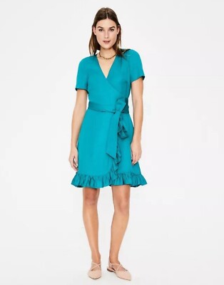 Blue Wrap Dress UK10 R Turquoise Aqua Blue Federica Dress Boden UK