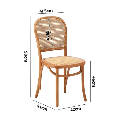 Oikiture Dining Chairs Wooden Chairs Rattan Seat Beige - Picture 6 of 9