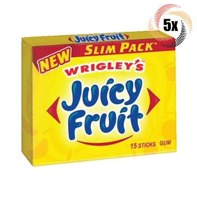 5x Packs Wrigleys Juicy Fruit Slim Pack Gum | 15 Sticks Per Pack | Fast Shipping