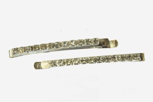 Pair Hair Clips Sparkly Diamante Rhinestone Silve Tone Bridal Prom