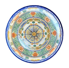 Spain Hand Painted 4.75” Compass Floral Mini Wall Plate Art Pottery VTG