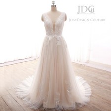Floral Lace Bridal Gown Wedding Dress Custom made Straps 2-28W Champagne Tulle