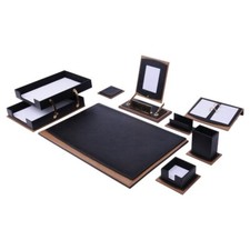 11 PCS Leather Desk Organizer Set-Office Desk Accessories-Black Leather Desk Set