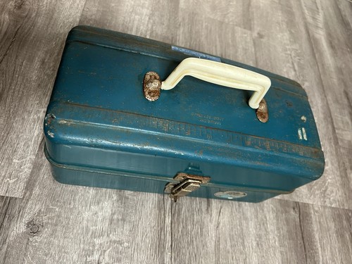 Cassetta porta attrezzi da pesca vintage anni 50 Union Chest Watertite blu metallo forniture - Foto 4 di 15