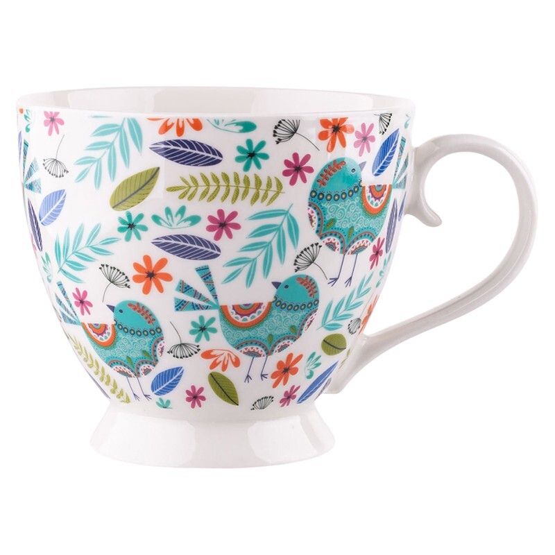 Porcelain Coffee Tea Mug Folk Floral Pattern Jumbo 350 ml