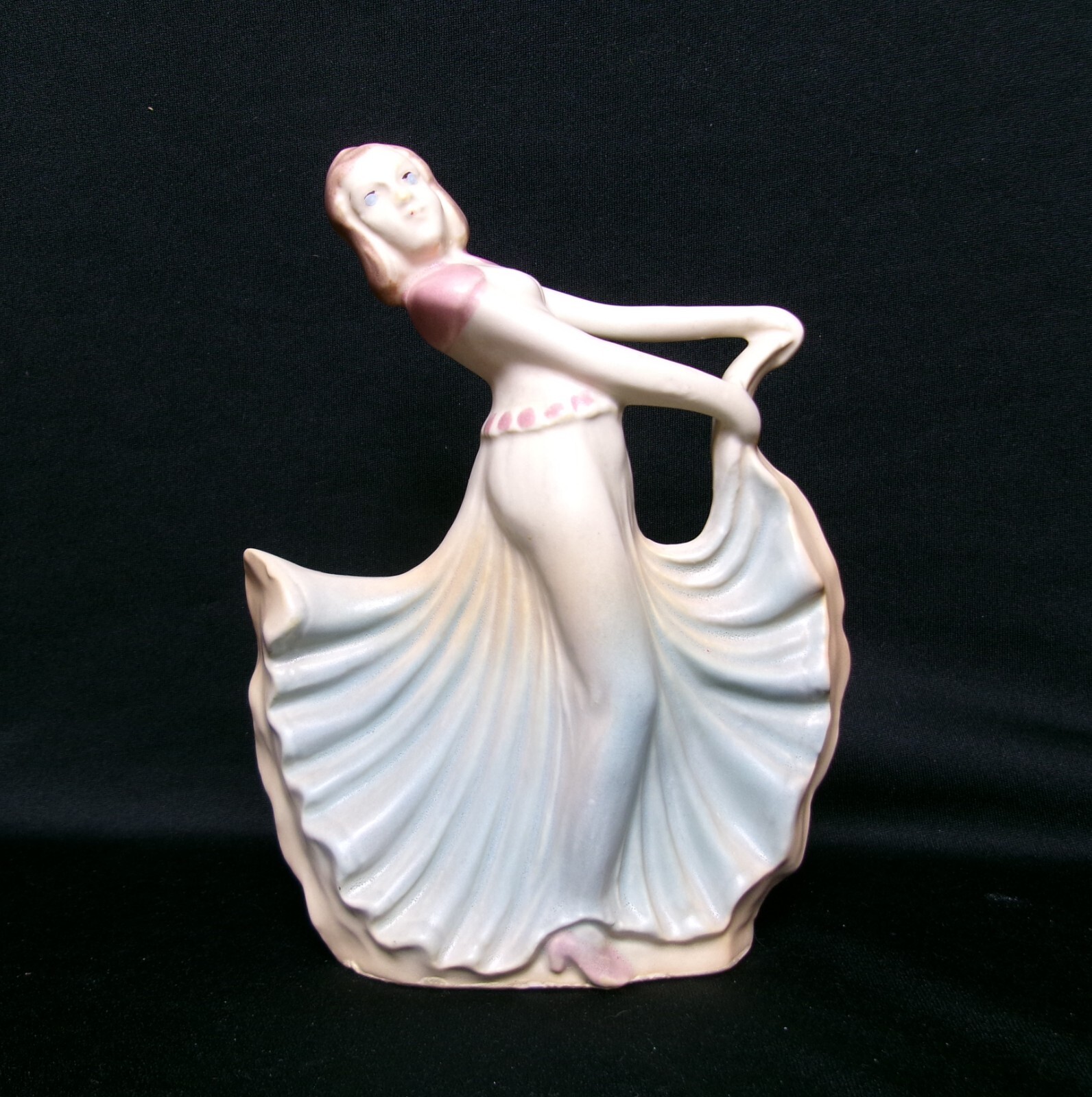 Art Deco Dancing Lady Girl Vintage Hand Painted Pottery Figurine Planter, USA