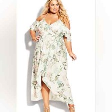 CITY CHIC Tender Floral Maxi Dress ivory and green plus size 14 new!!!