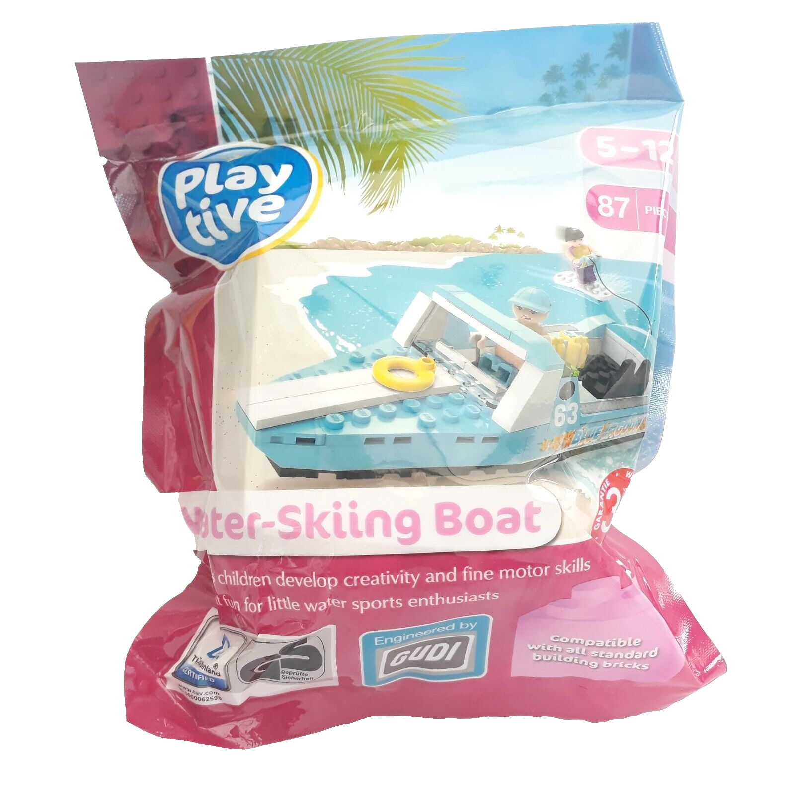 Playtive Water Skiing Speed Boat Kit 87 Piece Building Block Set Age 5-12 Toy