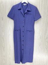 Dressbarn Midi Shirt Dress Womens 8 Purple Short Sleeve Back Tie Button Front