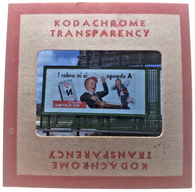 Kodachrome Red Border Slide | *1949* CONOCO MOTOR OIL NTH Billboard Sign Ad