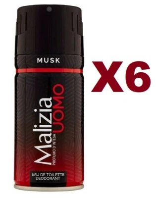 6 MALIZIA UOMO MUSK EAU DE TOILETTE DEODORANTE 150ML PROFUMO D'INTESA DEO