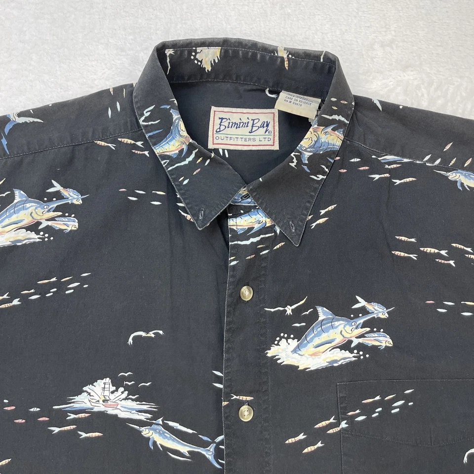 VTG Bimini Bay Hawaiian Tee Fishing Shirt XL Button Up Marlin Swordfish Deep Sea - Image 3 of 4