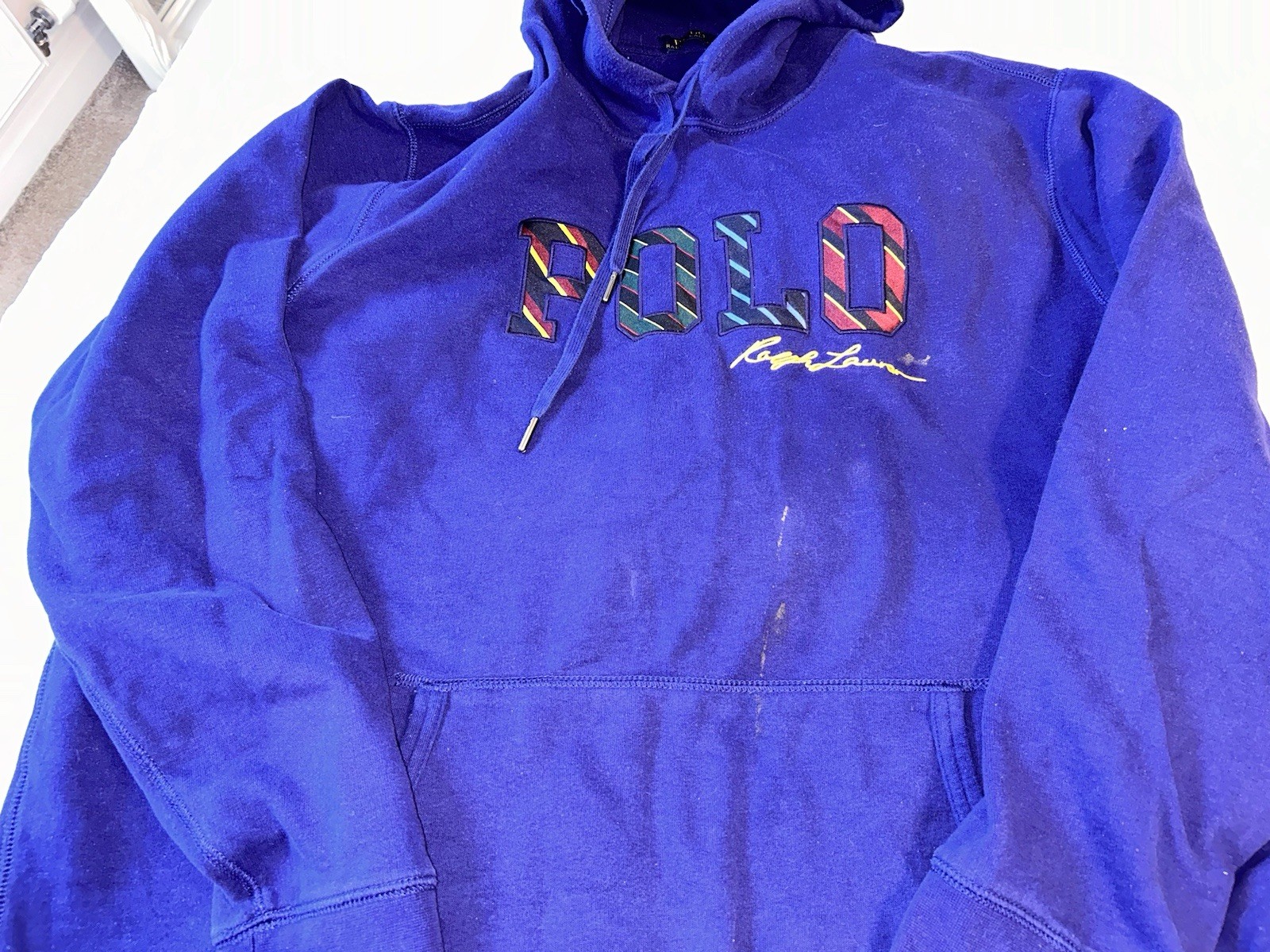 Bella Ralph Lauren blu navy polo pony felpa con cappuccio uomo XXL ben indossata