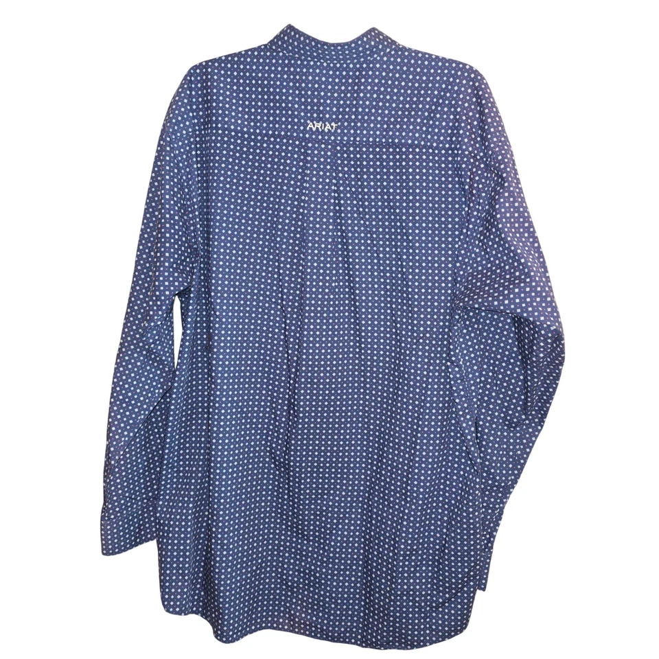 Ariat XL Tall Mens Long Sleeve Button Up Shirt Wrinkle Free Navy Geometric Print - Image 3 of 4