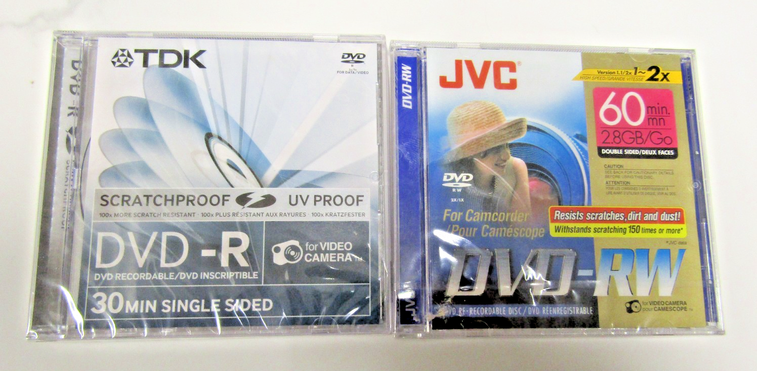 TDK 8cm Camcorder Disc DVD-R 30 Min Single Sided Scratchproof +JVC DVD-RW 60 Min