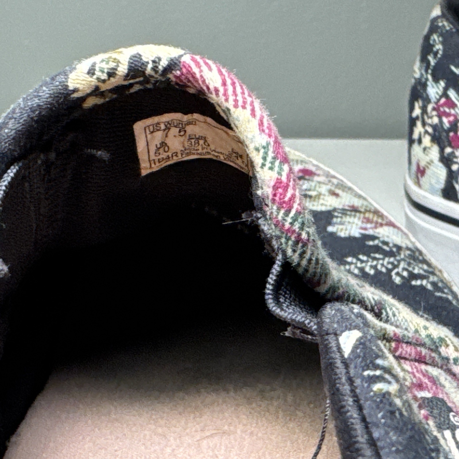 Vans Women's Navy And Floral Flat Slip Ons