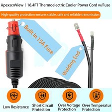 16.4FT 12V/24V Thermoelectric Cooler Power Cord with Fuse 16AWG Replacement