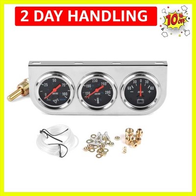 2'' 52mm Chrome Panel 3in1 Car Meter Oil Pressure Fahrenheit Water Temp Ammete...