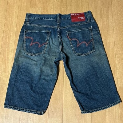 EDWIN 503 Blue Trip Denim Shorts Mens 32 Surf Y2K Jean Japan Brand