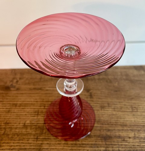 Steuben-Set of Two Carder Era Gold Ruby Spiral Ribbed Candlesticks-#6614-Signed - Picture 9 of 9