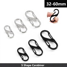 S Shape Black/Silvery Colour Carabiner Keyring Clip Dual Open 32-60mm Size