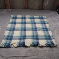 Faribault Pure Wool Throw Blanket OS Blue Plaid Fringed VTG RARE USA Made 50x60