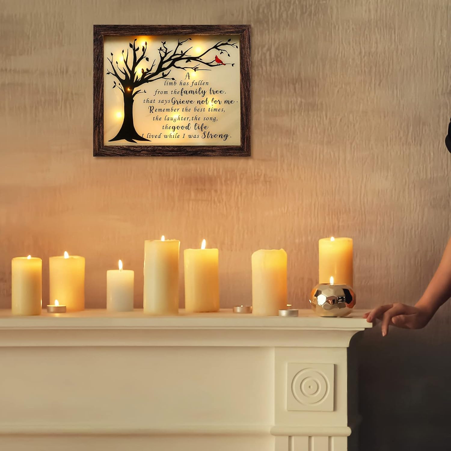 Sympathy Shadow Box Led Cardinal Memorial Bereavement Gift Wood 10X8 Classic