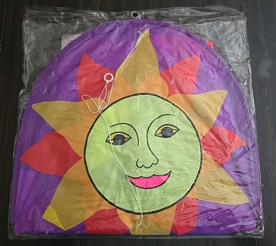 Vintage Go Fly a Kite Sky Dancers Sunshine Ripstop Nylon Kite Neon Tail over 18'