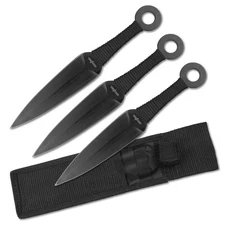 3pc 9" Stainless Steel Throwing Knives Set w/Sheath - Perfect Point Ninja Kunai