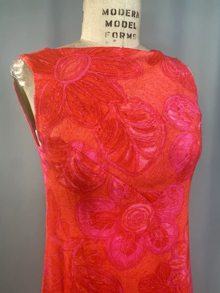 Vestido Vintage TALLA PEQUEÑA Lana Largo Clásico Psicodélico Naranja Rosa Años 60 70 MAREK Foto 4 de 4