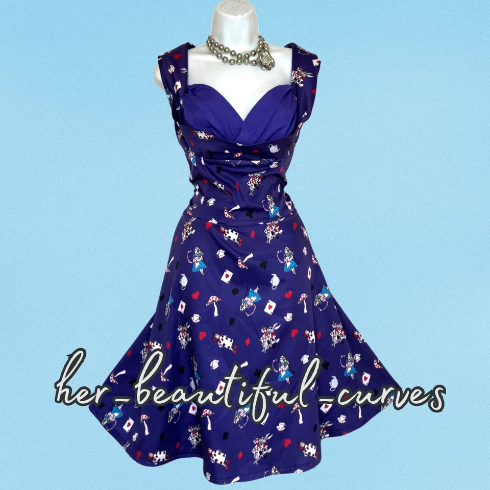 VESTIDO DE FIESTA LINDY BOP ALICIA EN EL PAÍS DE LAS MARAVILLAS AÑOS 50 ESTILO VINTAGE OCASIÓN TALLA 18 Foto 3 de 4